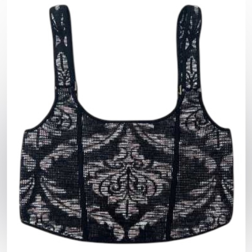 Anthropologie Valeria Knit Corset Crop Top Black Damask Bustier Dark Academia - Picture 5 of 13